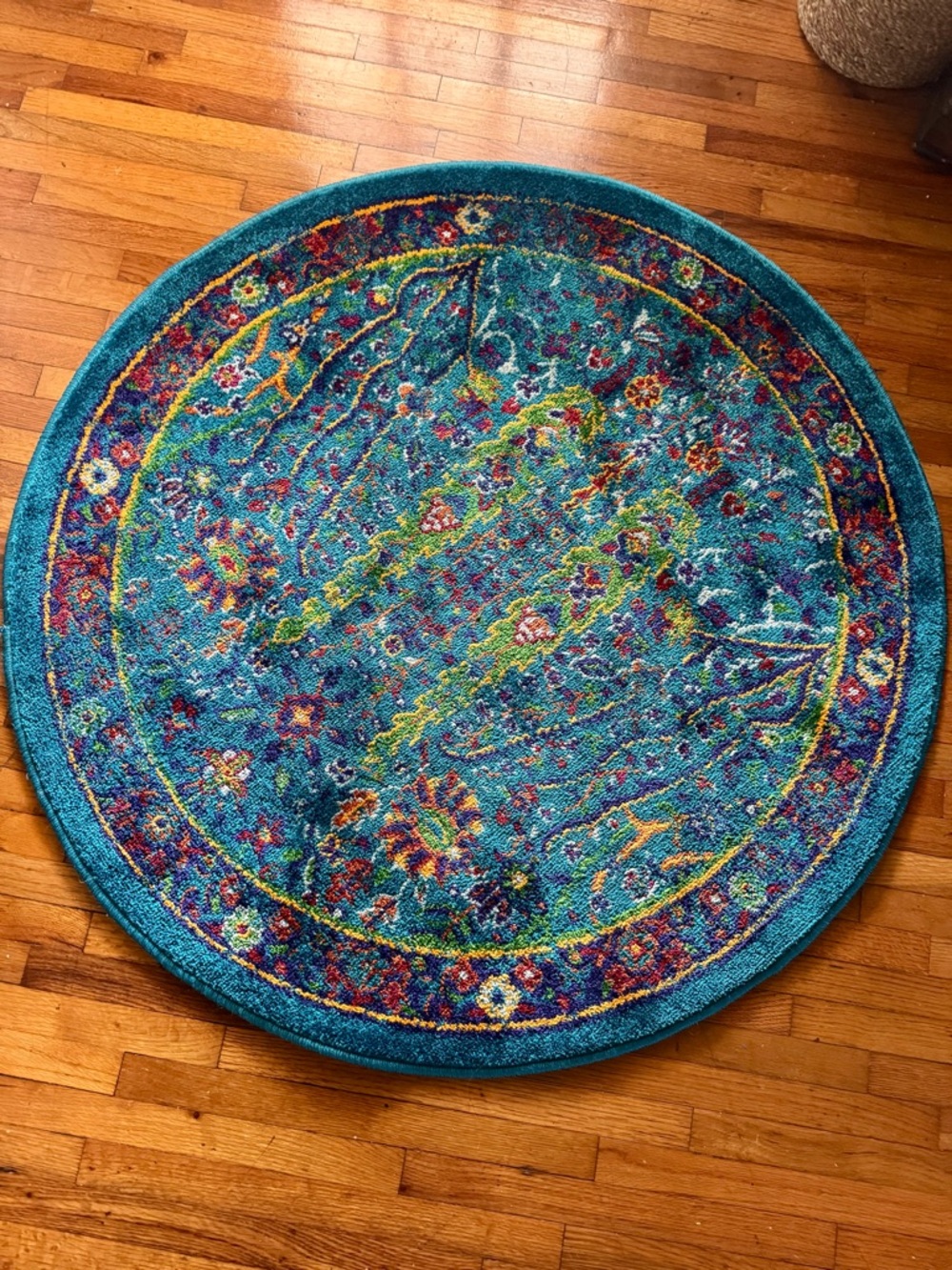 Unique Loom Calypso Collection Vibrant 3 foot Round Teal Floral Area Rug